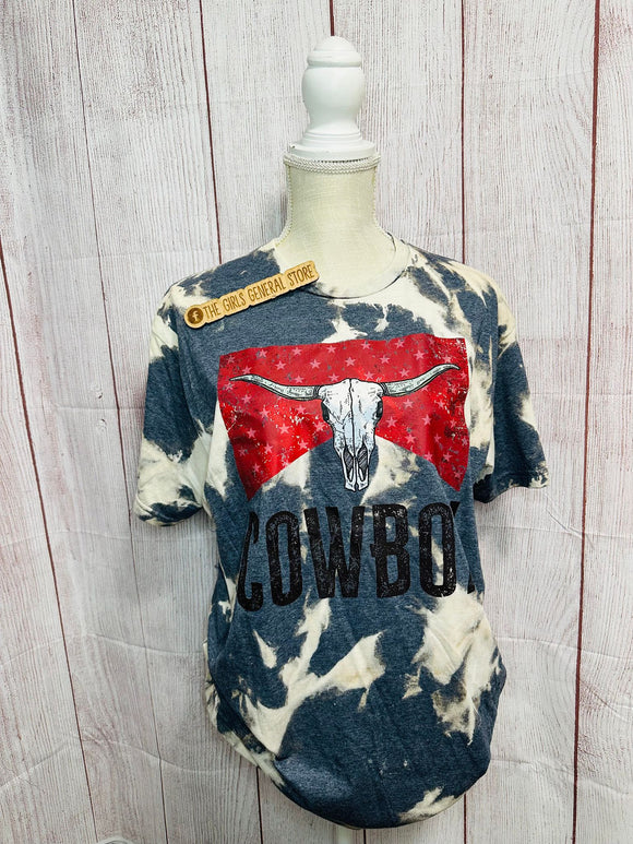 Cowboy Bull Skull Bleached T-Shirt